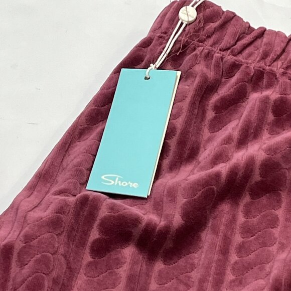 Shore Velour Pants Womens M Crushed Berry Cable Knit Wide Leg Boho Hippie 70s - Picture 4 of 12